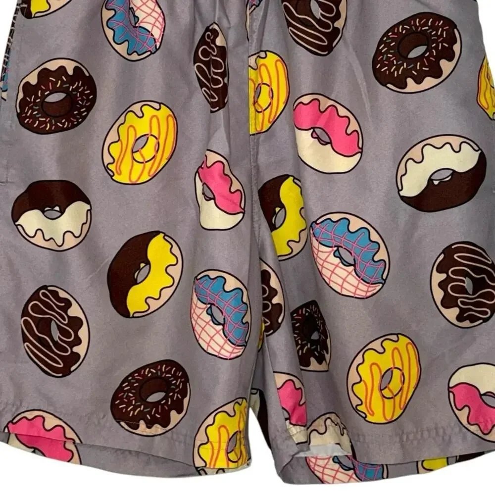 US Surf Club Mens Bathing Suit, Swimsuit Colorful Donut Print Gray Size Large